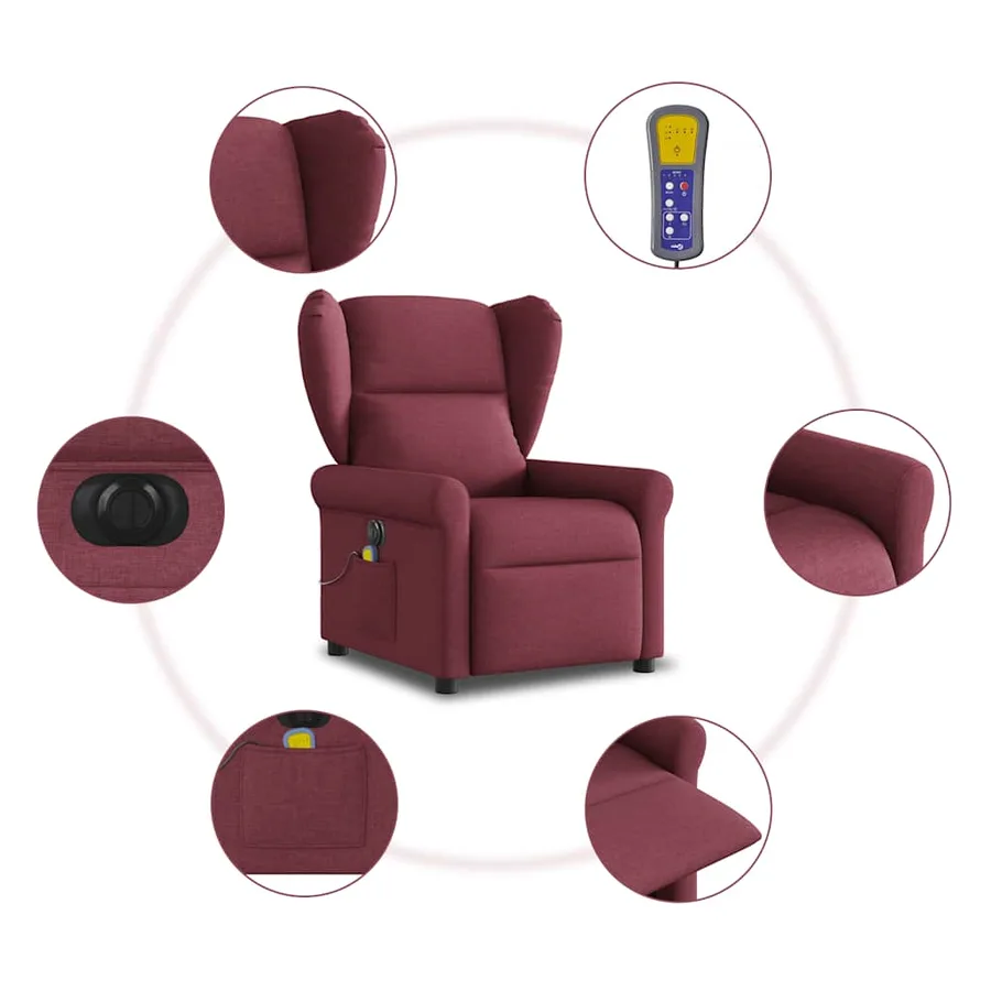 Fauteuil de massage inclinable électrique Rouge bordeaux Tissu - 10