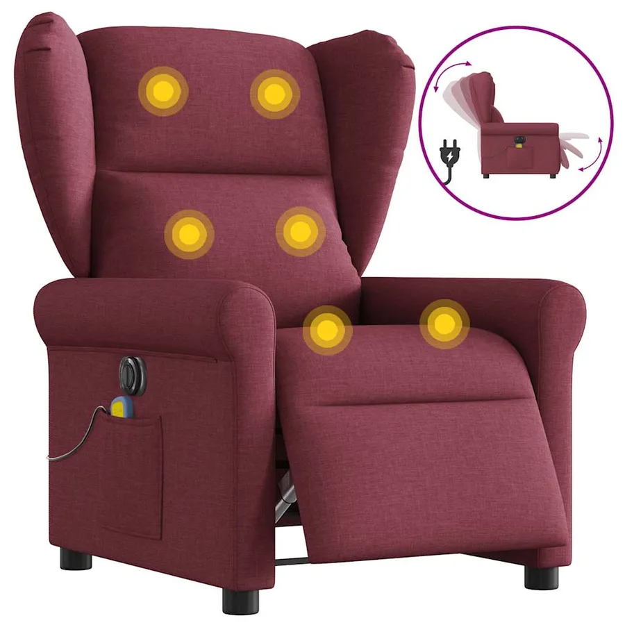 Fauteuil de massage inclinable électrique Rouge bordeaux Tissu - 9