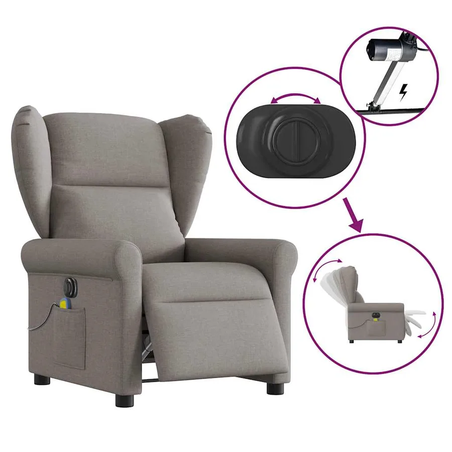 Fauteuil de massage inclinable électrique Taupe Tissu - 8