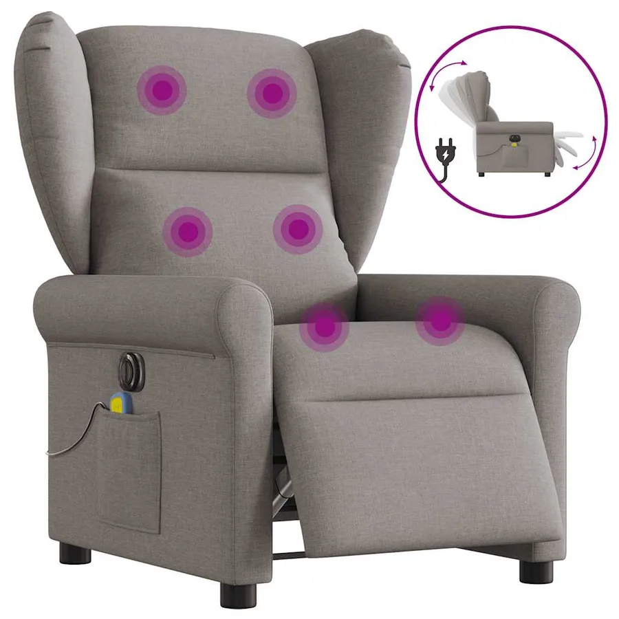 Fauteuil de massage inclinable électrique Taupe Tissu - 9
