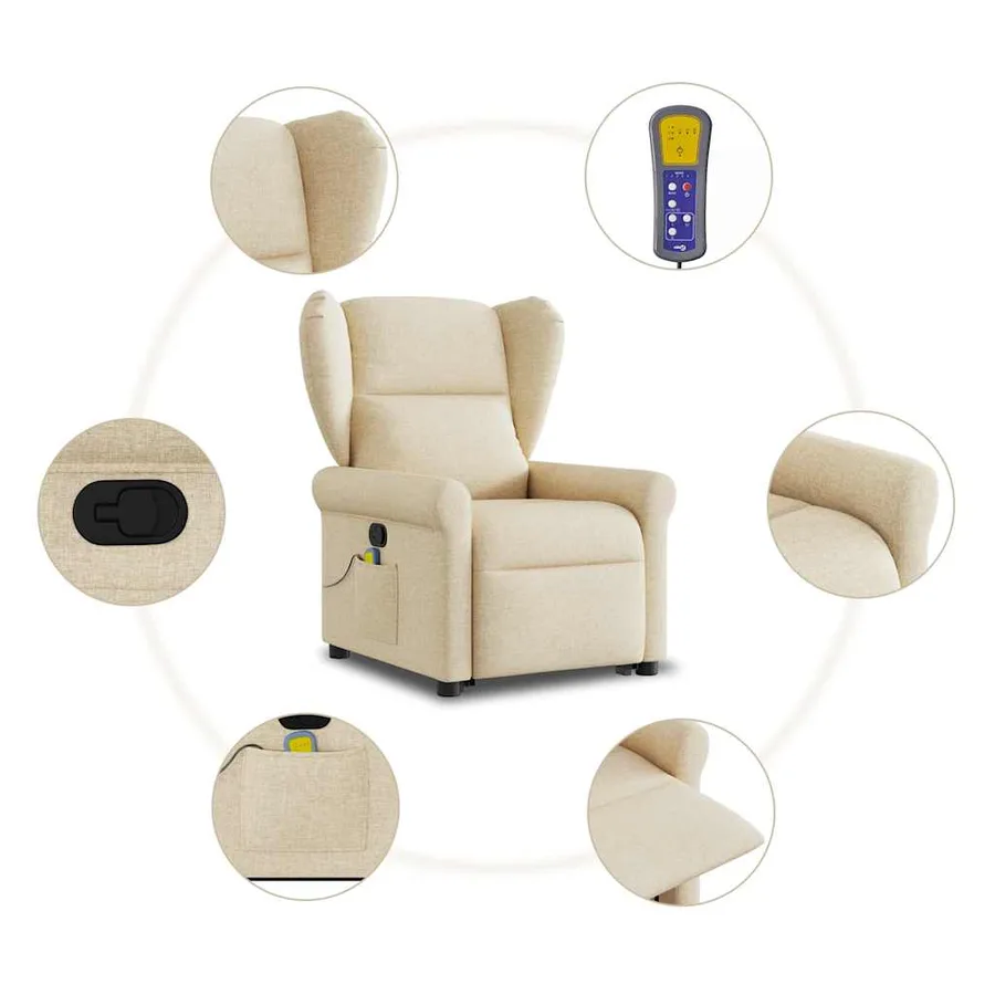 Fauteuil inclinable de massage Crème Tissu - 10