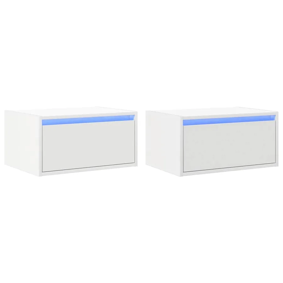 Tables de chevet murales avec lumières LED 2 pcs blanc - 2