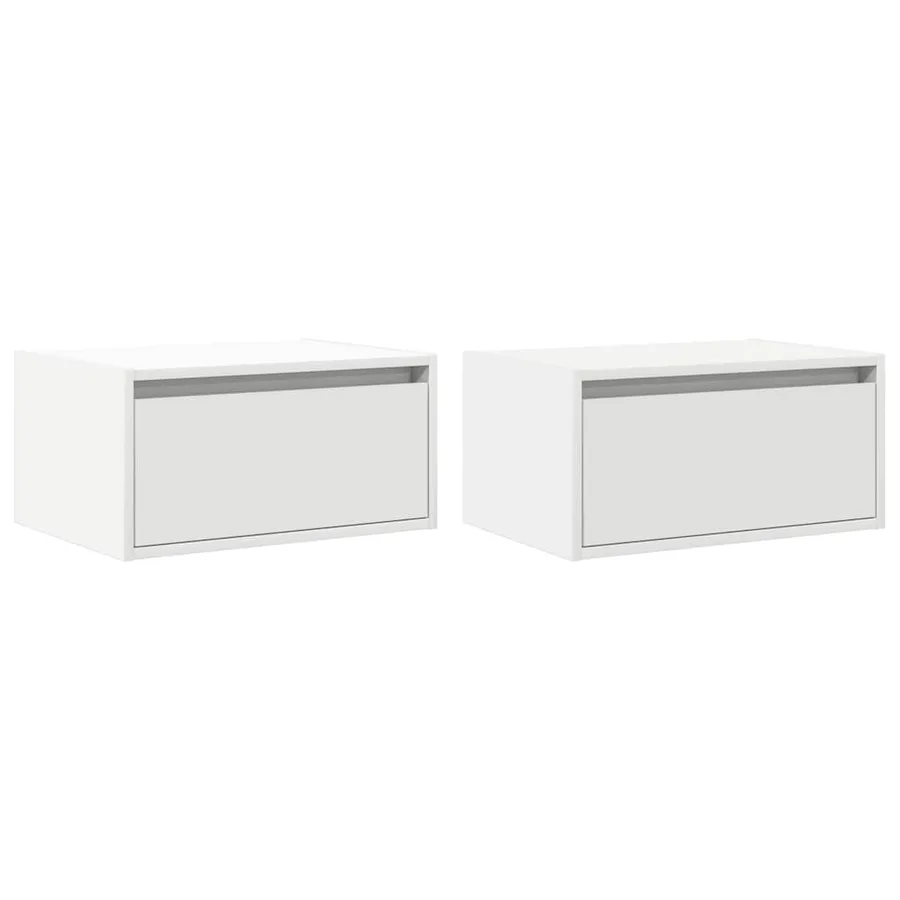 Tables de chevet murales avec lumières LED 2 pcs blanc - 3