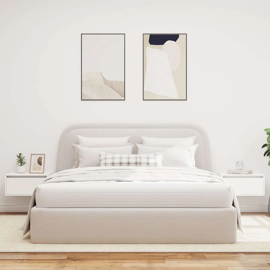 Tables de chevet murales avec lumières LED 2 pcs blanc - 4