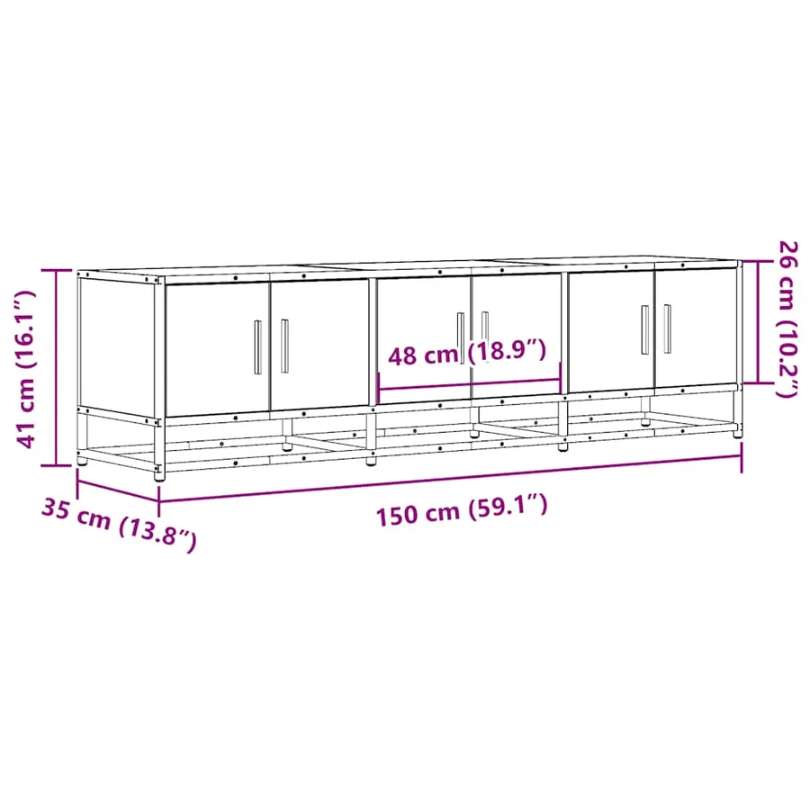 Meuble TV chêne fumé 150x35x41 cm bois d'ingénierie et métal - 10