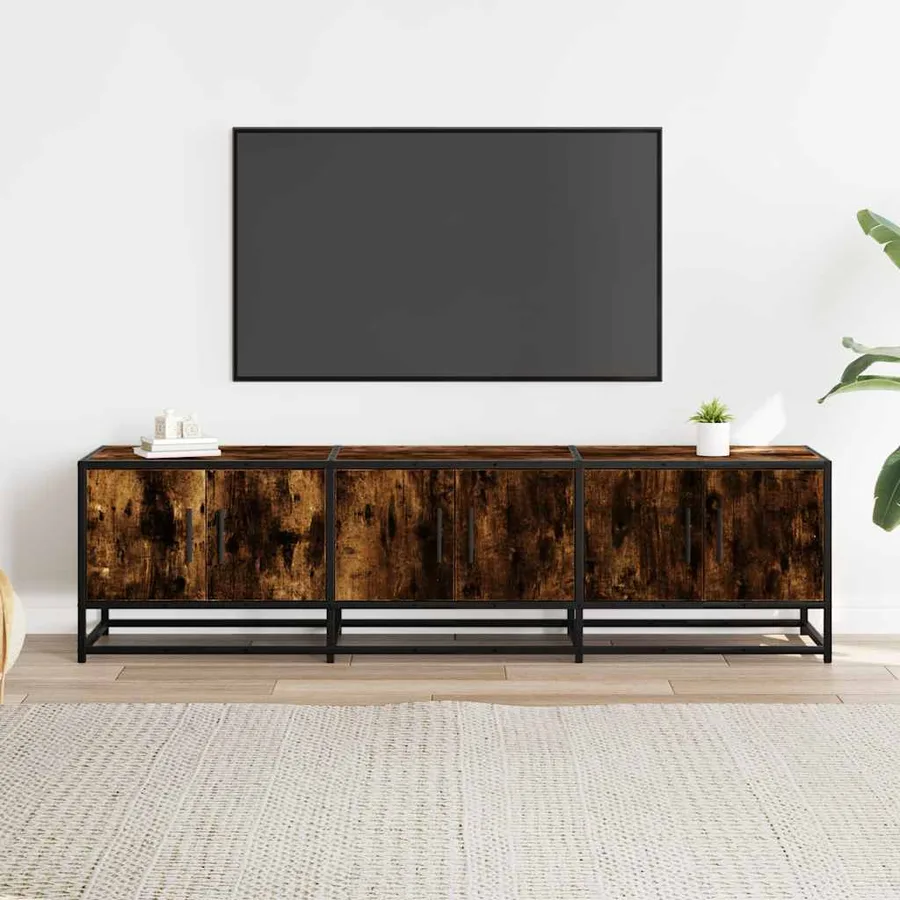 Meuble TV chêne fumé 150x35x41 cm bois d'ingénierie et métal - 3