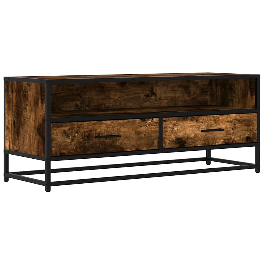 Meuble TV chêne fumé 100x34,5x40 cm bois d'ingénierie et métal - 2
