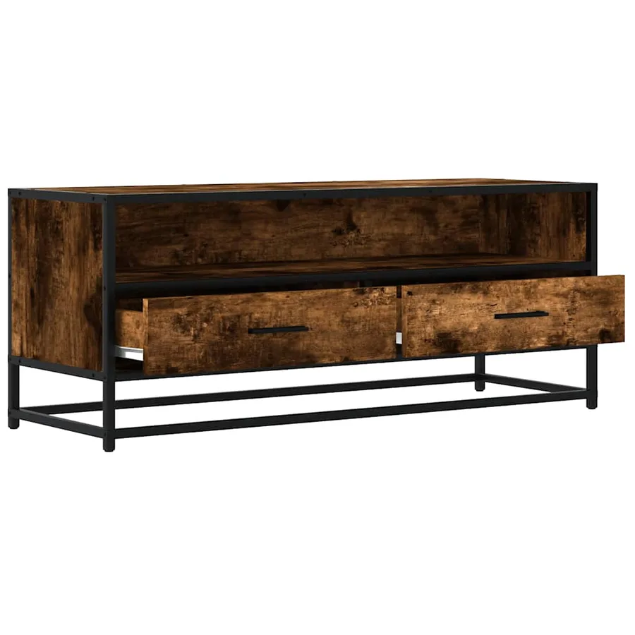 Meuble TV chêne fumé 100x34,5x40 cm bois d'ingénierie et métal - 7