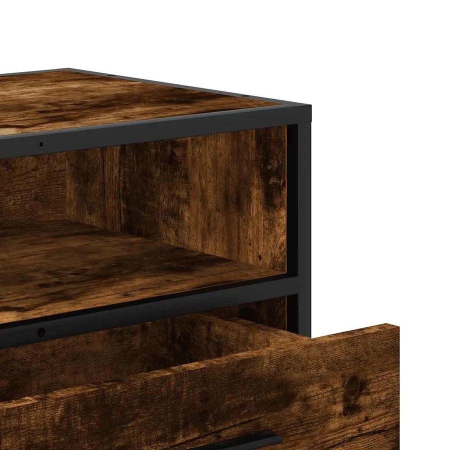 Meuble TV chêne fumé 100x34,5x40 cm bois d'ingénierie et métal - 8