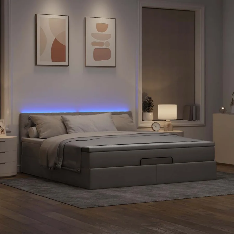 Cadre de lit ottoman avec matelas taupe 160x200 cm tissu - 3