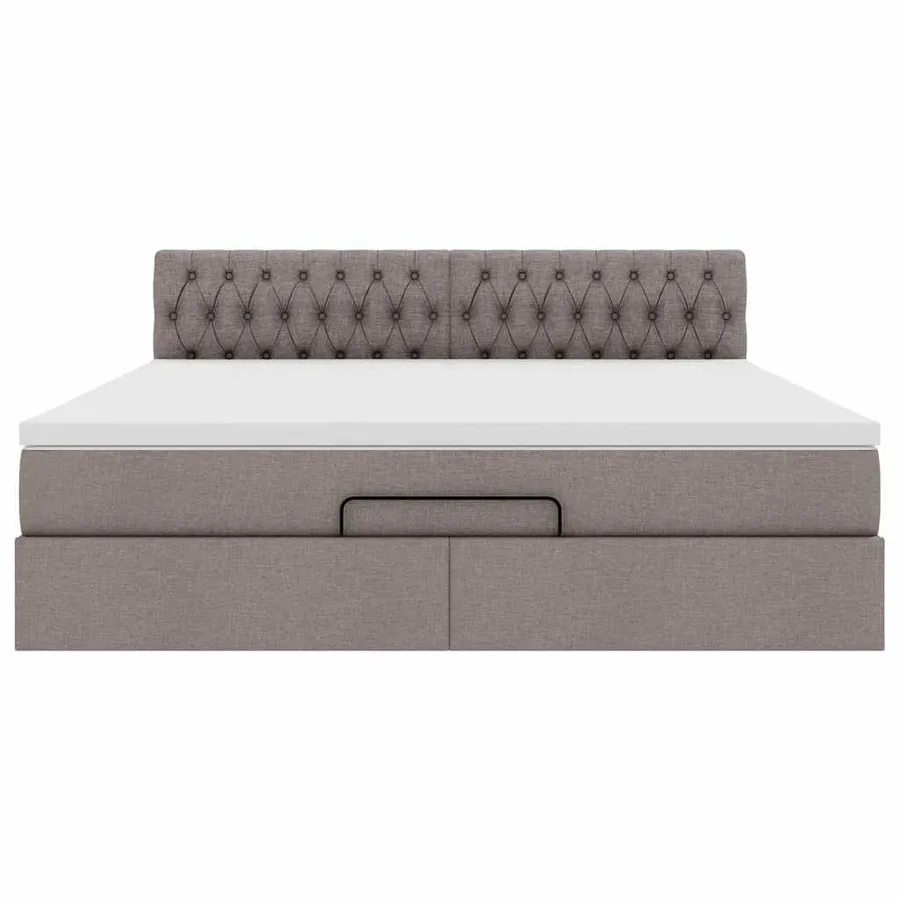 Cadre de lit ottoman avec matelas taupe 160x200 cm tissu - 8