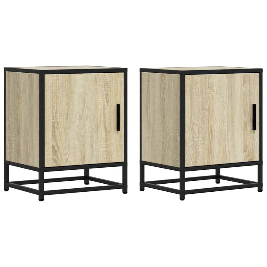 Tables de chevet 2 pcs chêne sonoma bois d'ingénierie et métal - 2