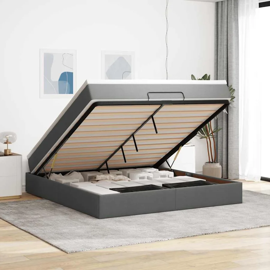 Cadre de lit ottoman avec matelas gris foncé 180x200 cm tissu