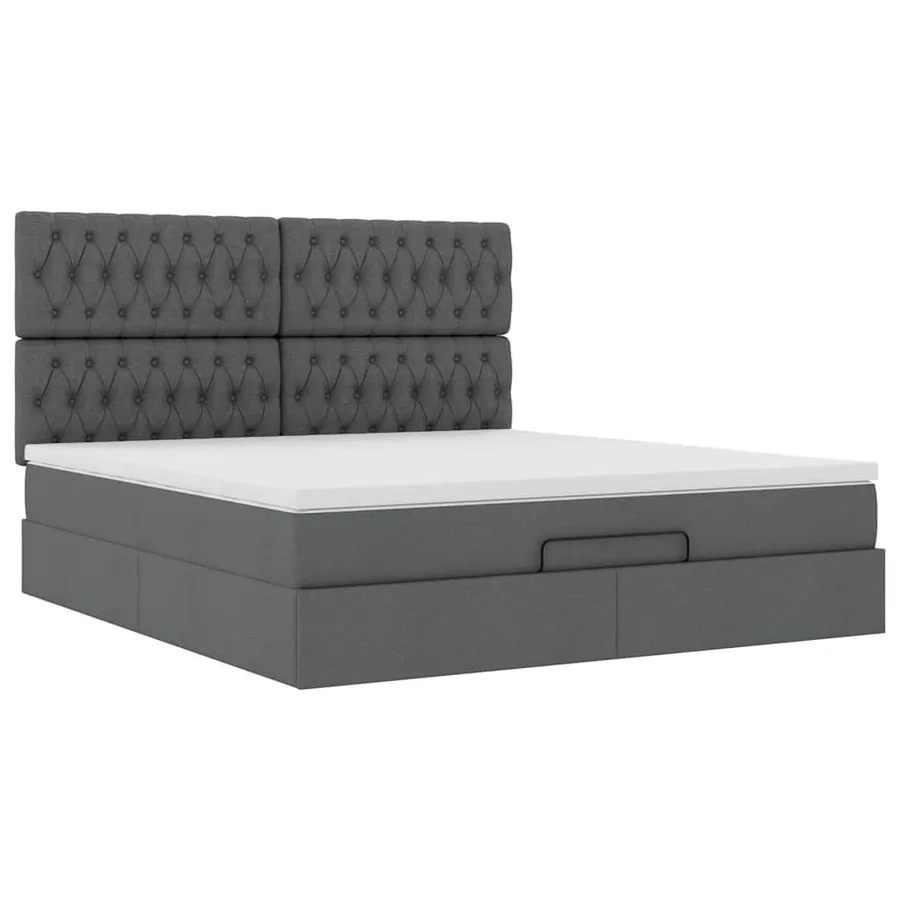 Cadre de lit ottoman avec matelas gris foncé 180x200 cm tissu - 7