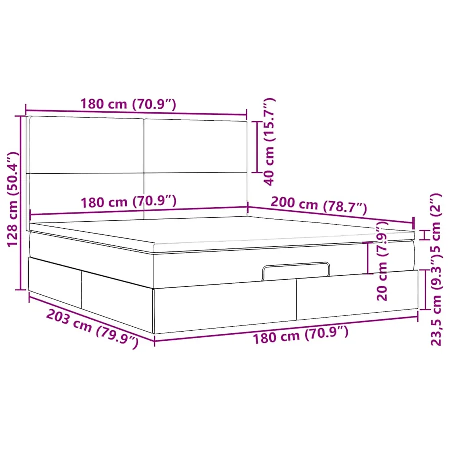 Cadre de lit ottoman avec matelas bleu 180x200 cm tissu - 18