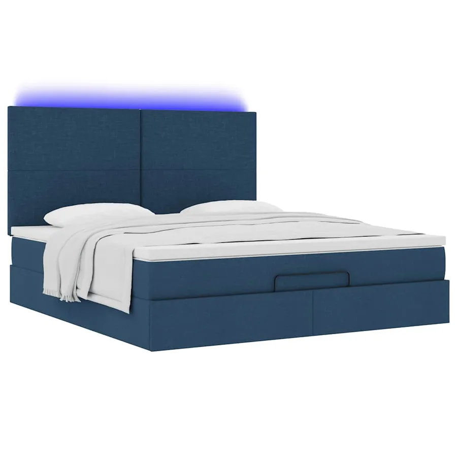 Cadre de lit ottoman avec matelas bleu 180x200 cm tissu - 6