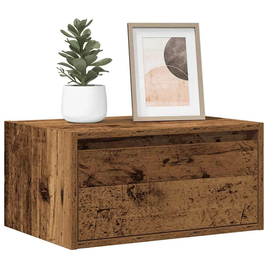 Table de chevet murale avec lumières LED vieux bois
