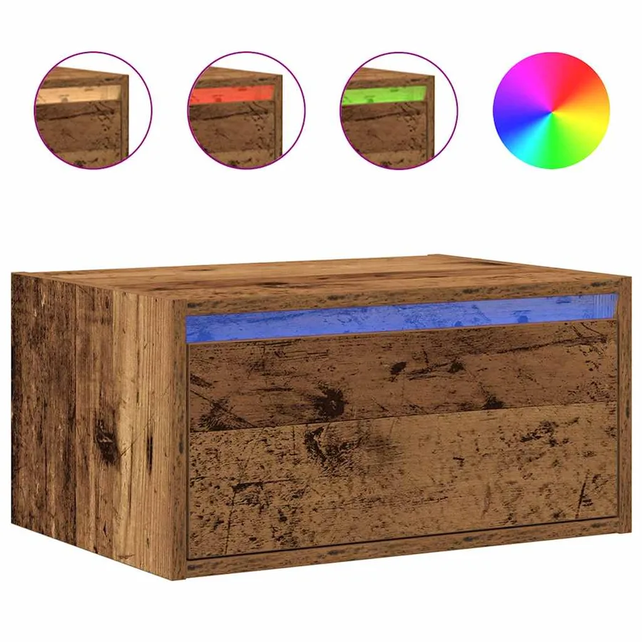 Table de chevet murale avec lumières LED vieux bois - 2