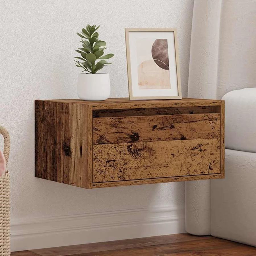 Table de chevet murale avec lumières LED vieux bois - 4