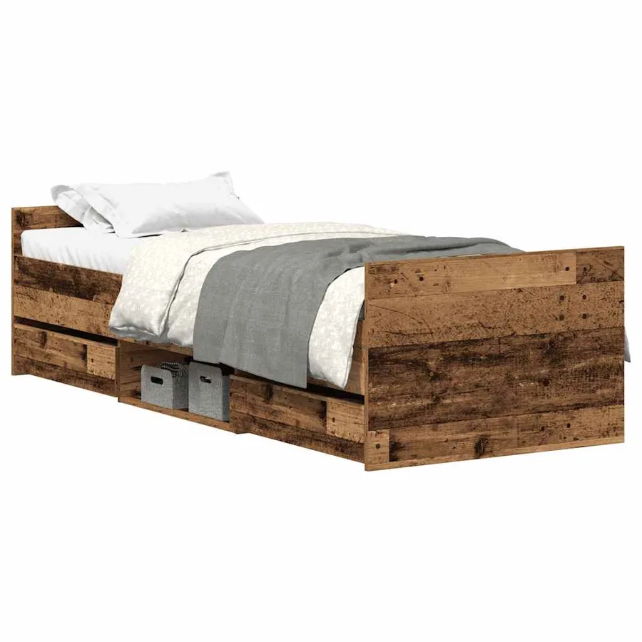 Cadre de lit sans matelas vieux bois 100x200 cm bois ingénierie - 2