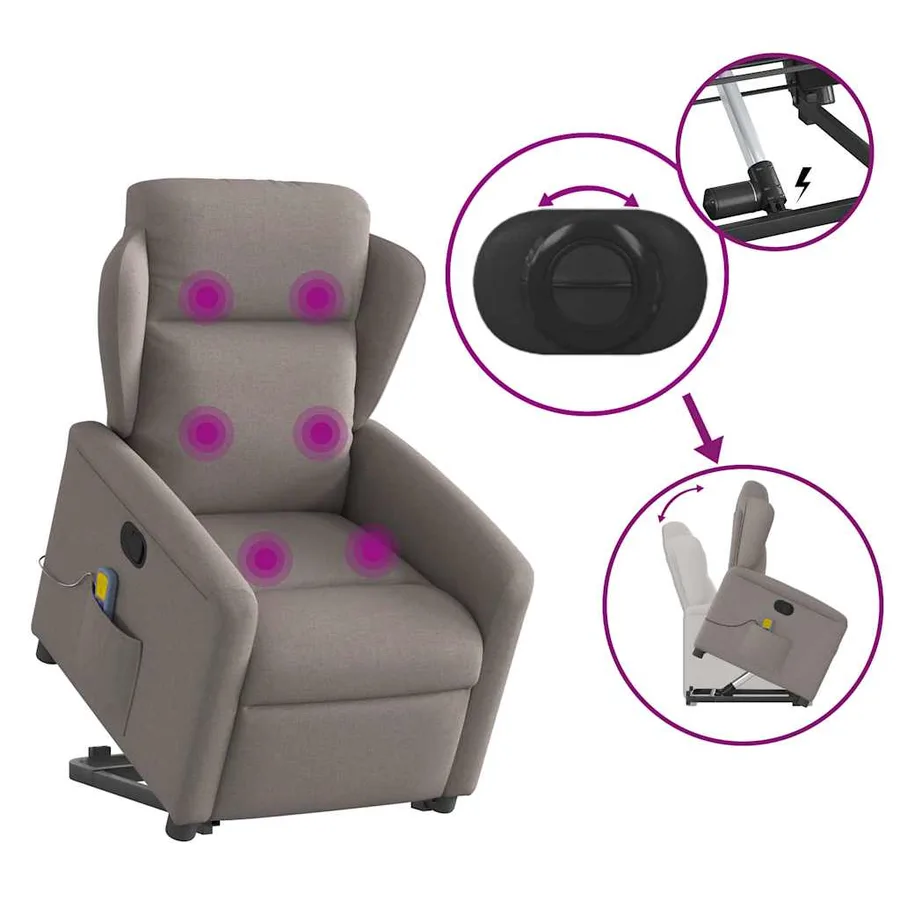 Fauteuil inclinable de massage Taupe Tissu - 8