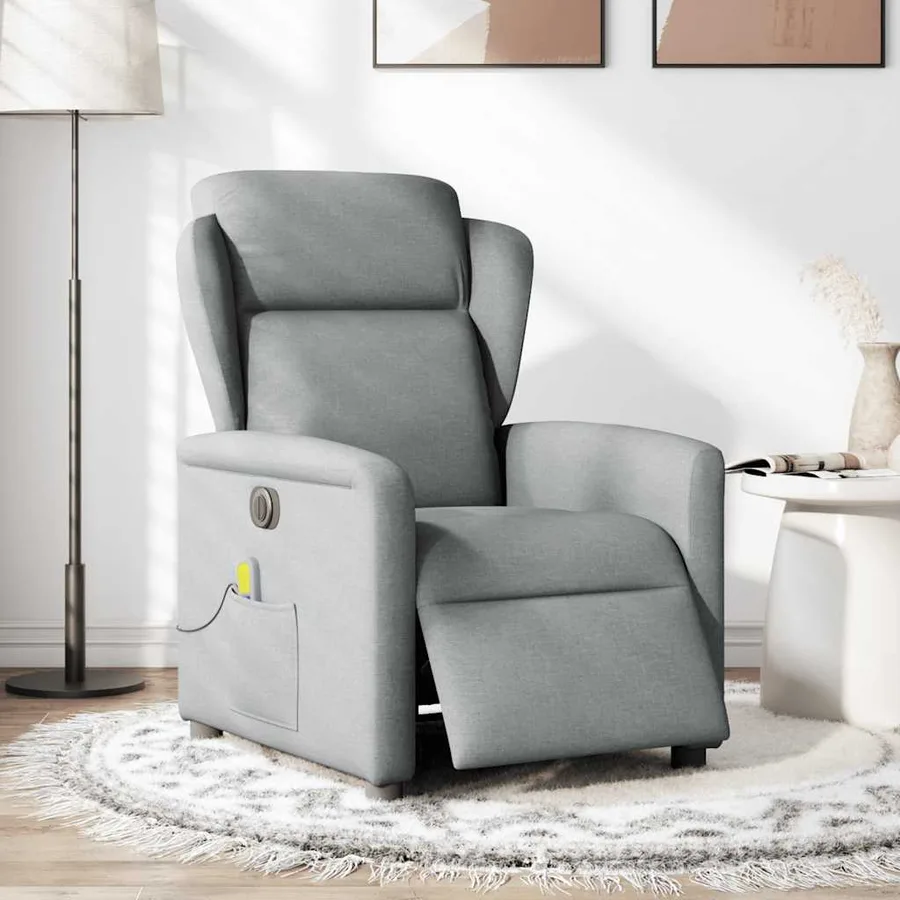 Fauteuil de massage inclinable électrique gris clair tissu - 2