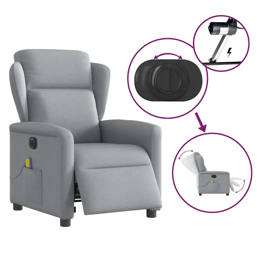 Fauteuil de massage inclinable électrique gris clair tissu - 8