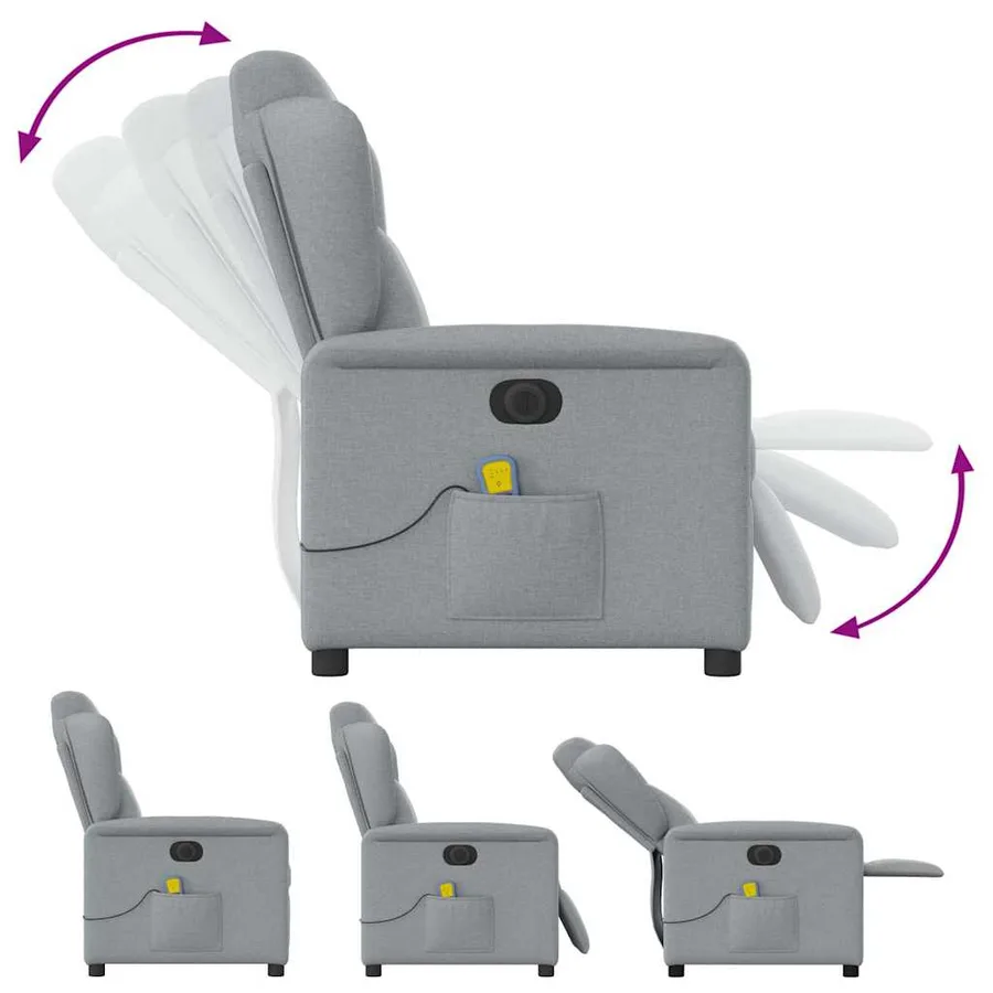 Fauteuil de massage inclinable électrique gris clair tissu - 9