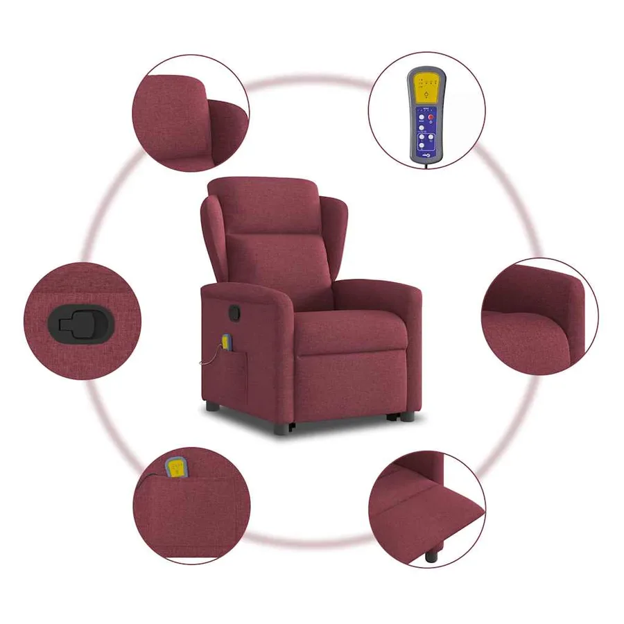 Fauteuil inclinable de massage Rouge bordeaux Tissu - 10