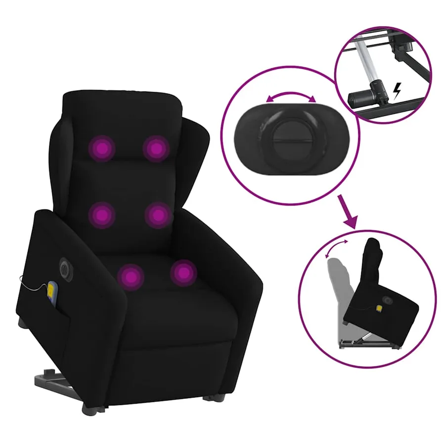 Fauteuil inclinable de massage électrique Noir Tissu - 8