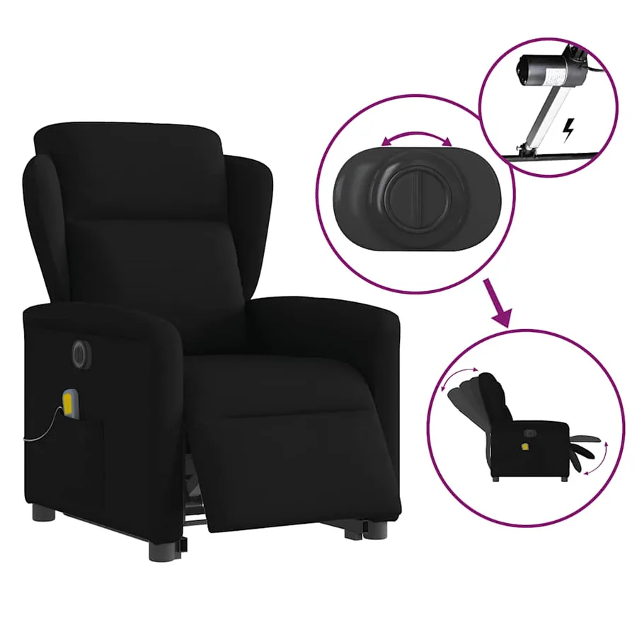 Fauteuil inclinable de massage électrique Noir Tissu - 9