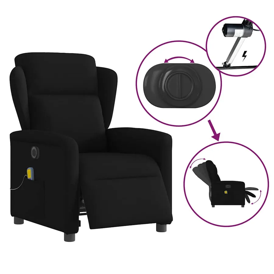 Fauteuil de massage inclinable électrique Noir Tissu - 8