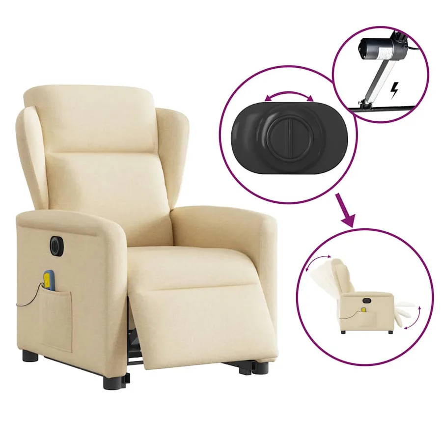 Fauteuil inclinable de massage électrique Crème Tissu - 9