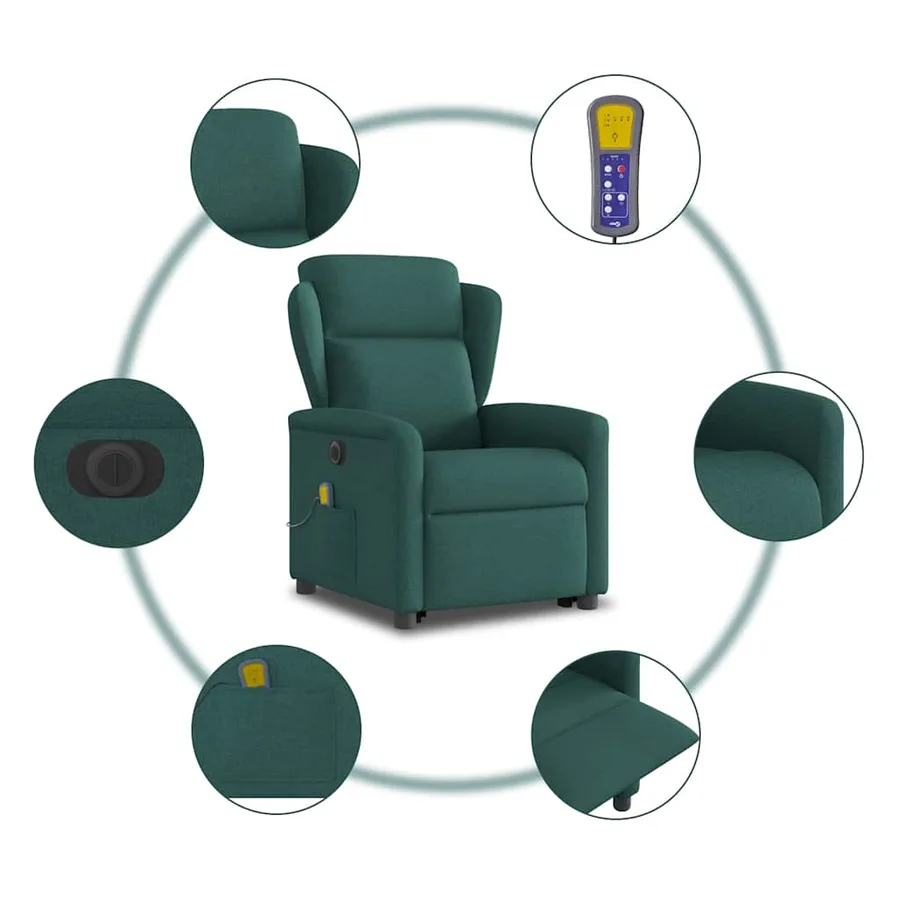 Fauteuil inclinable de massage électrique Vert foncé Tissu - 11