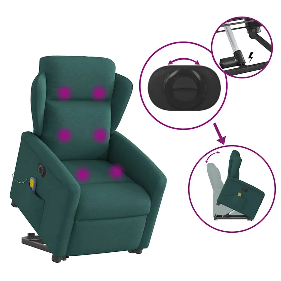 Fauteuil inclinable de massage électrique Vert foncé Tissu - 8