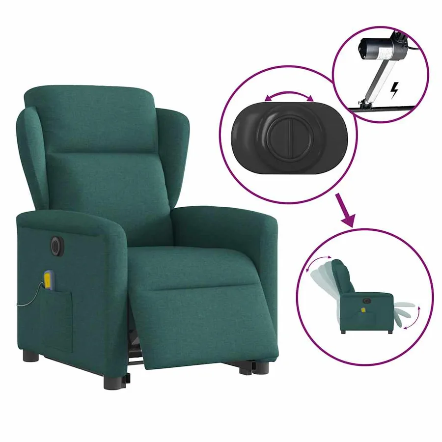 Fauteuil inclinable de massage électrique Vert foncé Tissu - 9