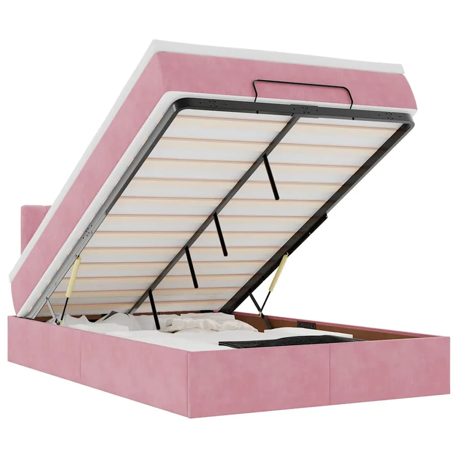 Lit ottoman avec matelas et LED rose 120x190 cm velours - 2