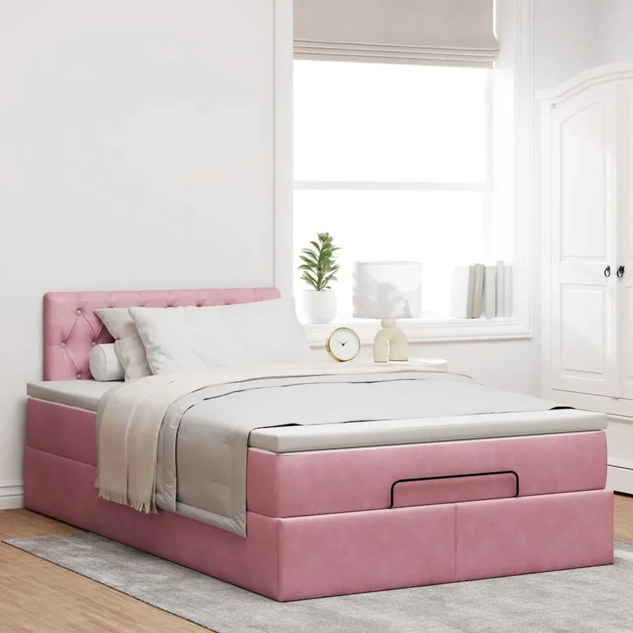 Lit ottoman avec matelas et LED rose 120x190 cm velours - 4