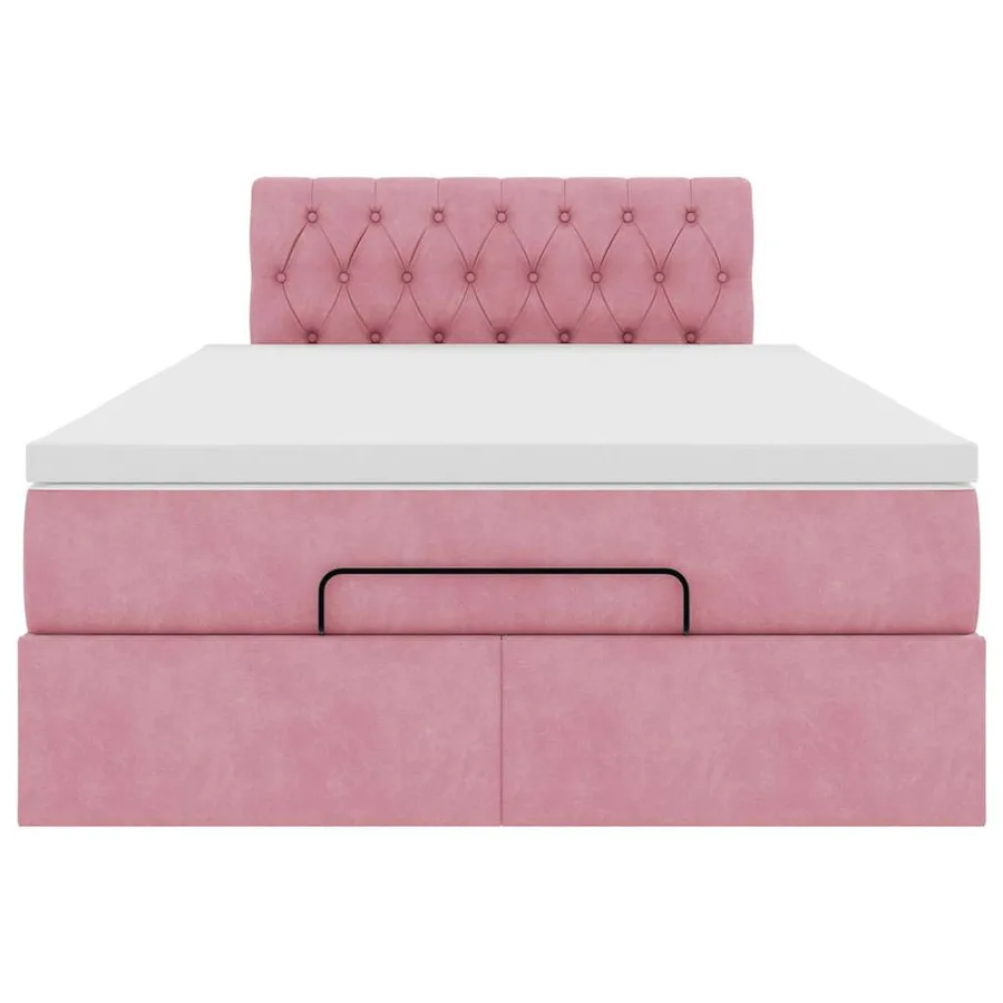 Lit ottoman avec matelas et LED rose 120x190 cm velours - 6
