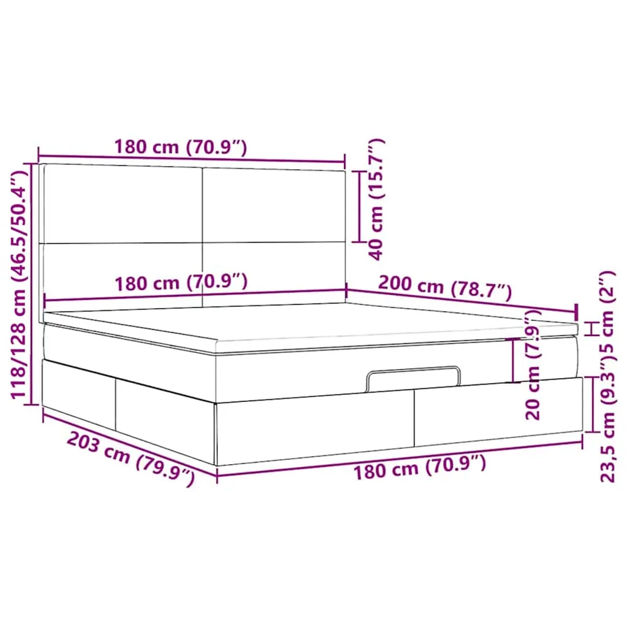 Cadre de lit ottoman avec matelas gris foncé 180x200cm velours - 15