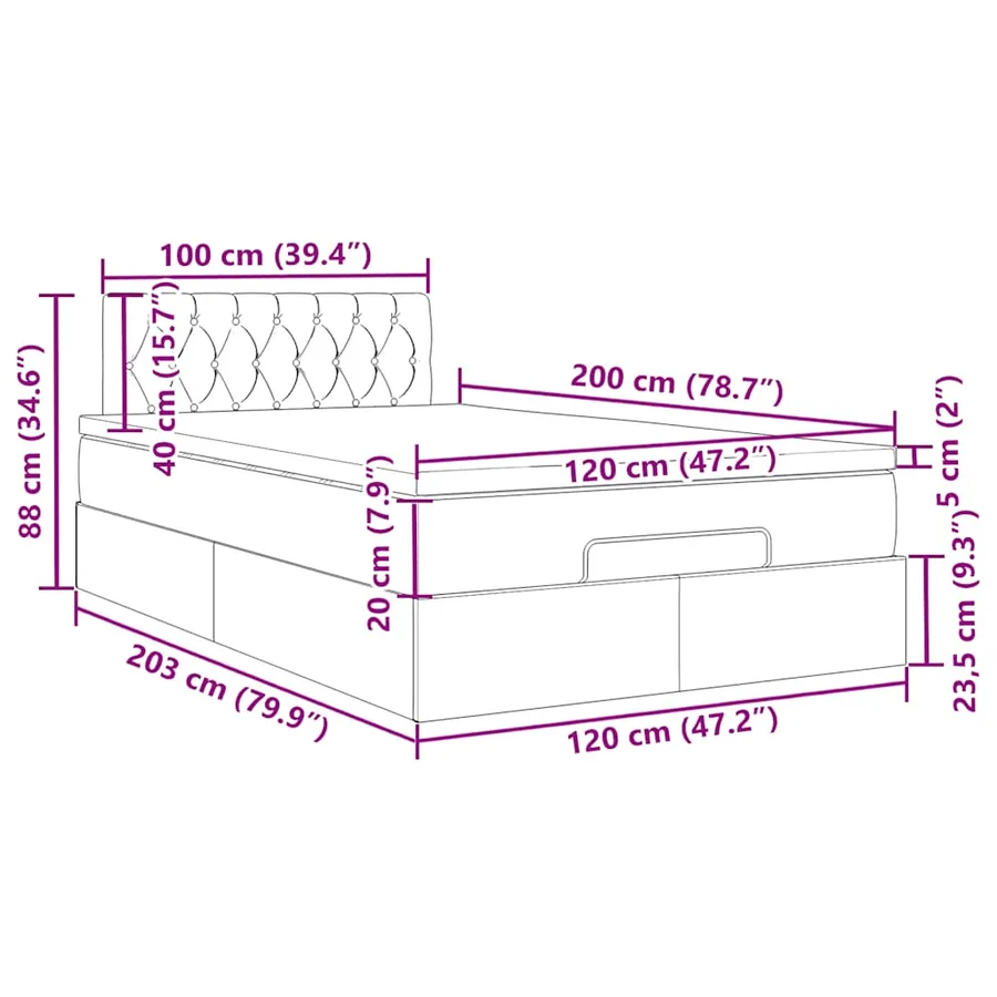Cadre de lit ottoman avec matelas rose 120x200 cm velours - 15