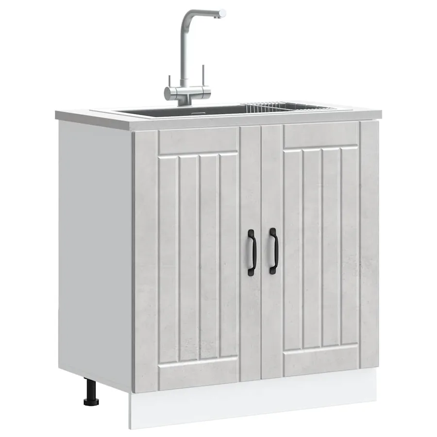 Meuble de base de lavabo Lucca gris béton bois ingénierie - 3