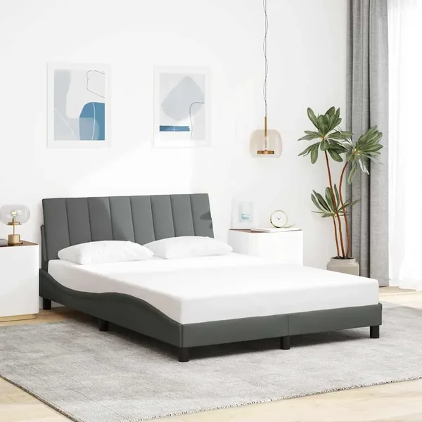 Cadre de lit sans matelas Hanko gris foncé 140x190 cm tissu