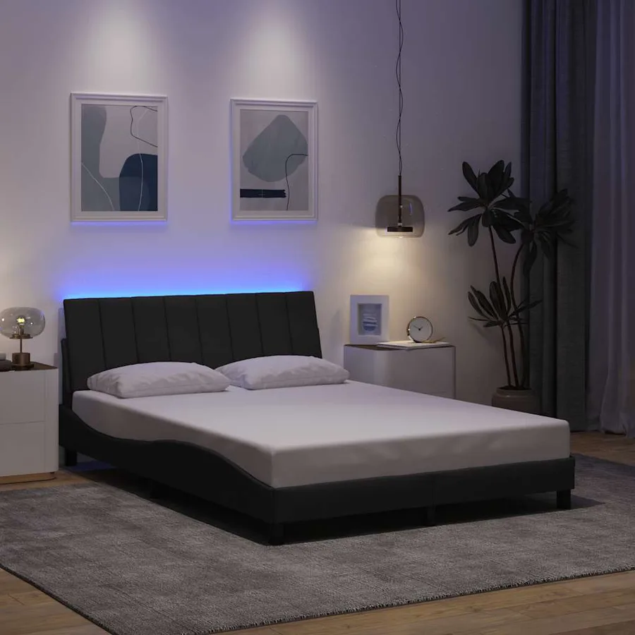 Cadre de lit sans matelas Hanko gris foncé 140x190 cm tissu - 4