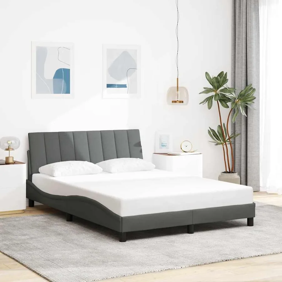 Cadre de lit sans matelas Hanko gris foncé 140x200 cm tissu