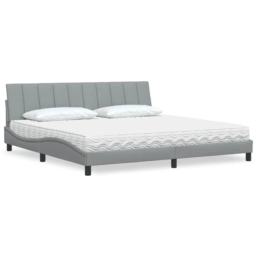 Lit avec matelas Hanko gris clair 200x200 cm tissu