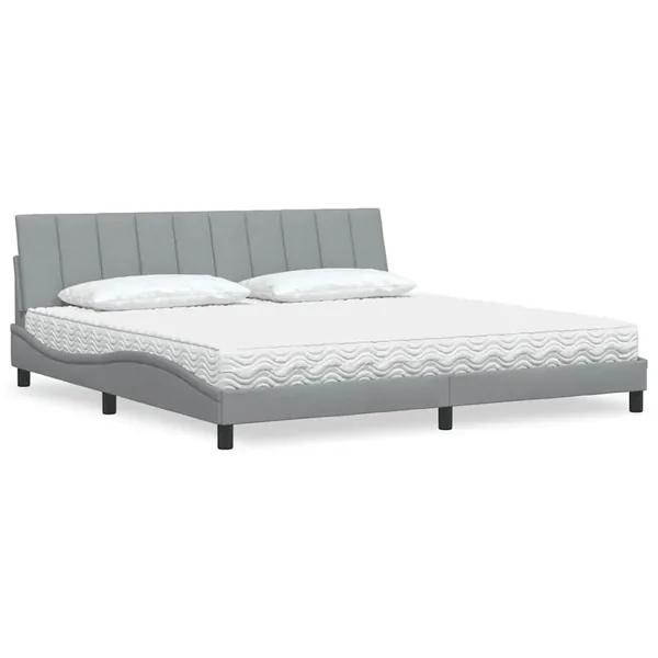 Lit avec matelas Hanko gris clair 200x200 cm tissu