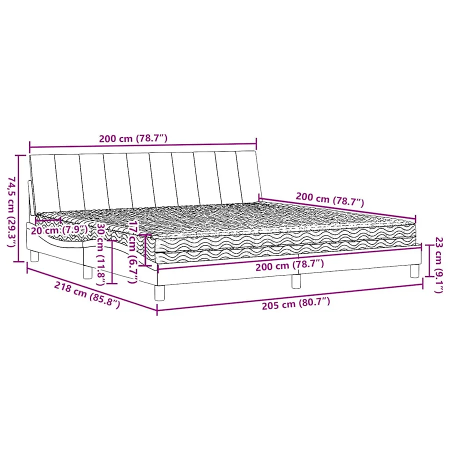 Lit avec matelas Hanko gris clair 200x200 cm tissu - 14