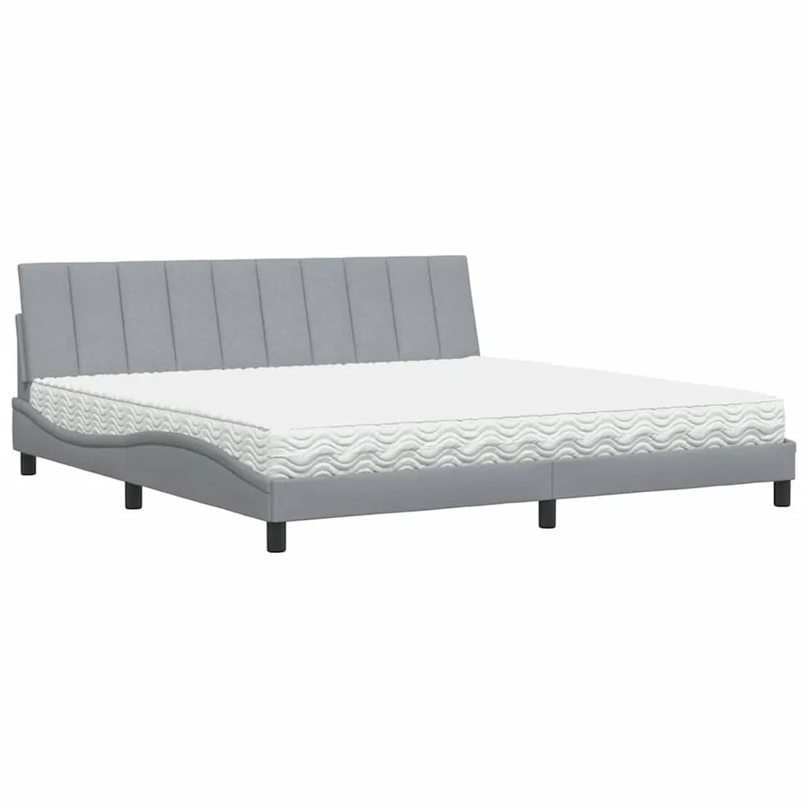 Lit avec matelas Hanko gris clair 200x200 cm tissu - 2