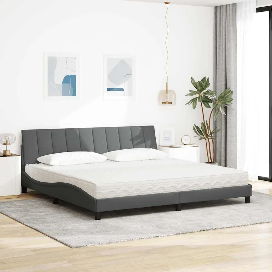 Lit avec matelas Hanko gris clair 200x200 cm tissu - 3